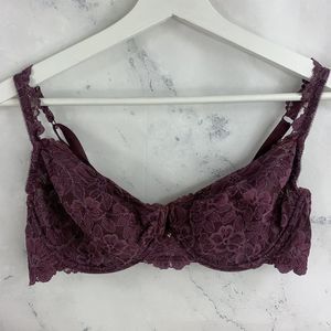 Vintage Victoria Secret Bra Sz 36D Unlined Underwire Black Floral Lace Sheer Y2K